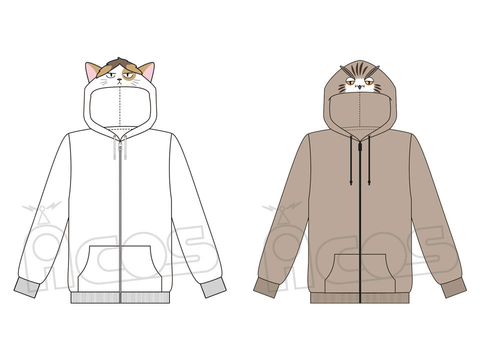 「研磨ネコパーカー」と「木兎フクロウパーカー」。