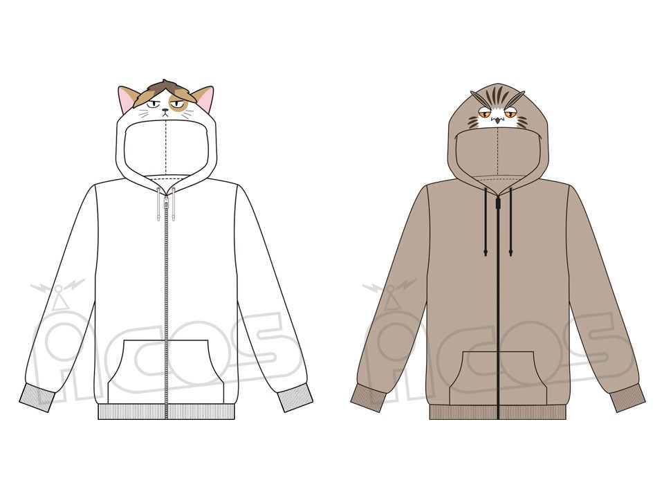 「研磨ネコパーカー」と「木兎フクロウパーカー」。