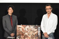 「TVアニメ『バキ』放送記念・MX4Dバッキバキ体感上映会」の様子。左から島崎信長、大塚明夫。