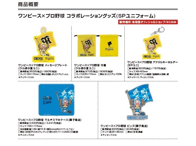 「ONE PIECE」×プロ野球12球団グッズ。