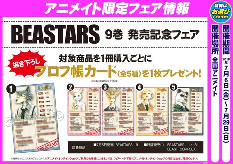 アニメイトのフェアで配布される「プロフ帳カード」。