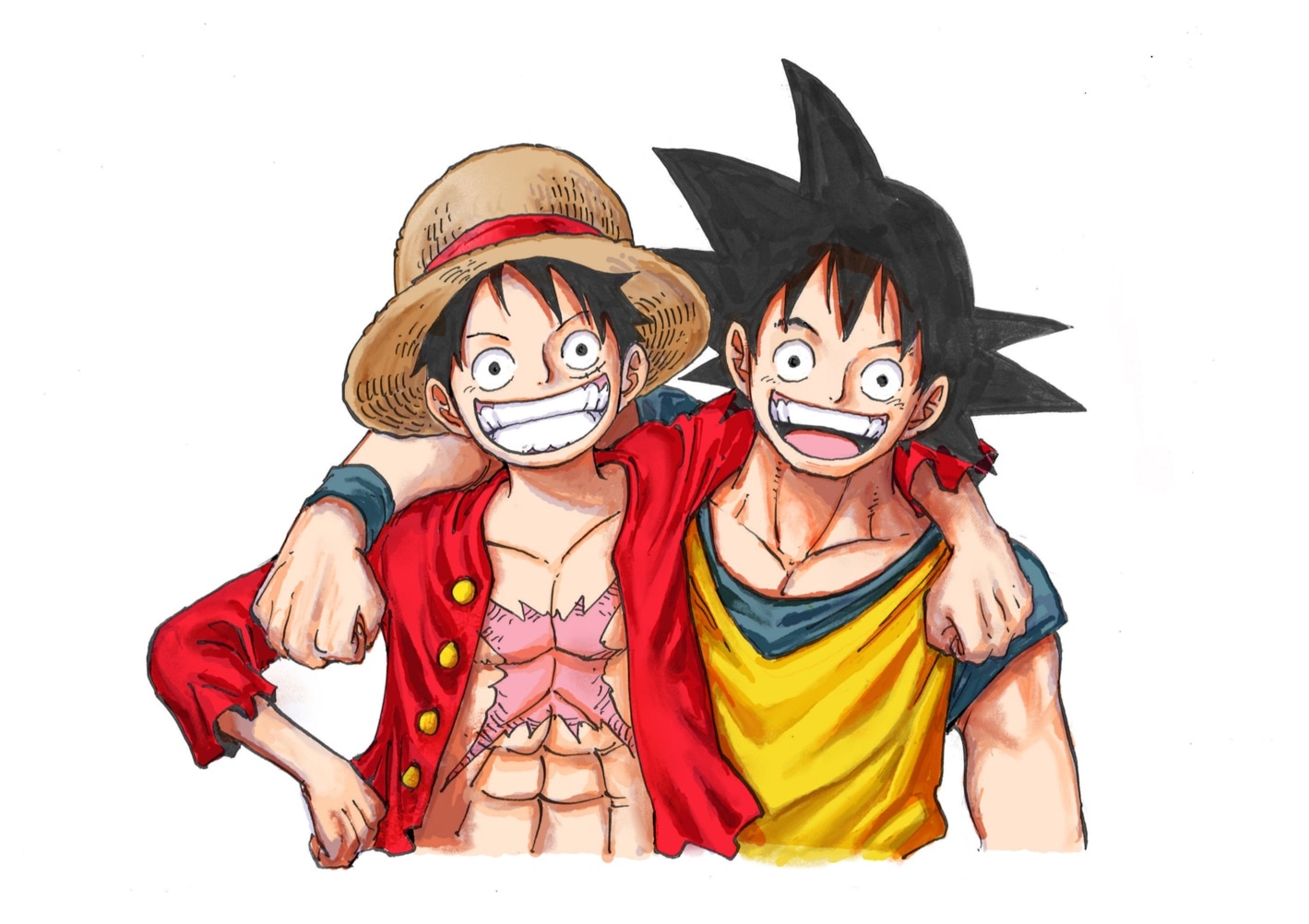 尾田栄一郎が描いたルフィと悟空のイラスト。(c)尾田栄一郎／集英社