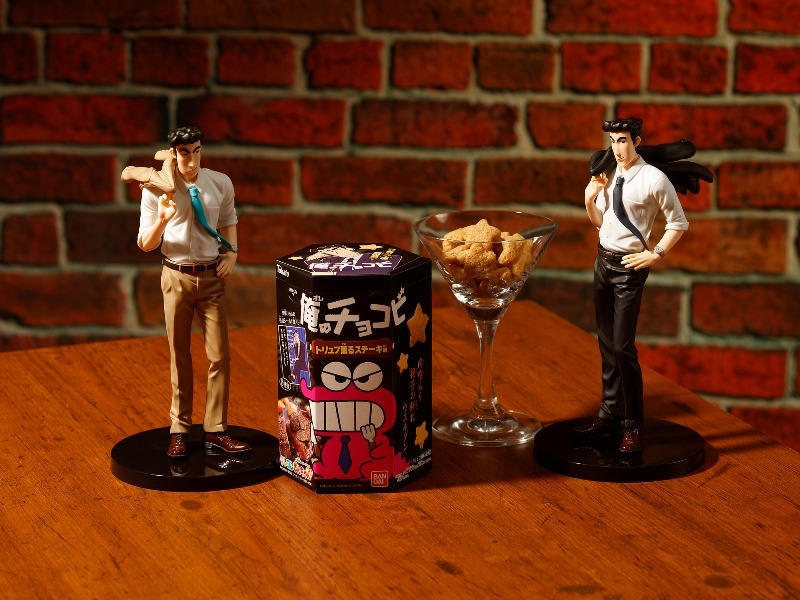 「俺のチョコビ トリュフ薫るステーキ味」と「俺のフィギュア 野原ひろし」のイメージカット。