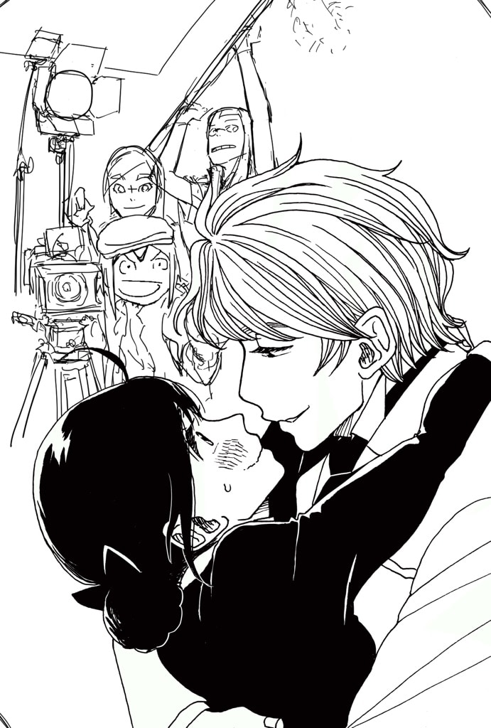 米代恭と大童澄瞳によるコラボイラストのラフ。