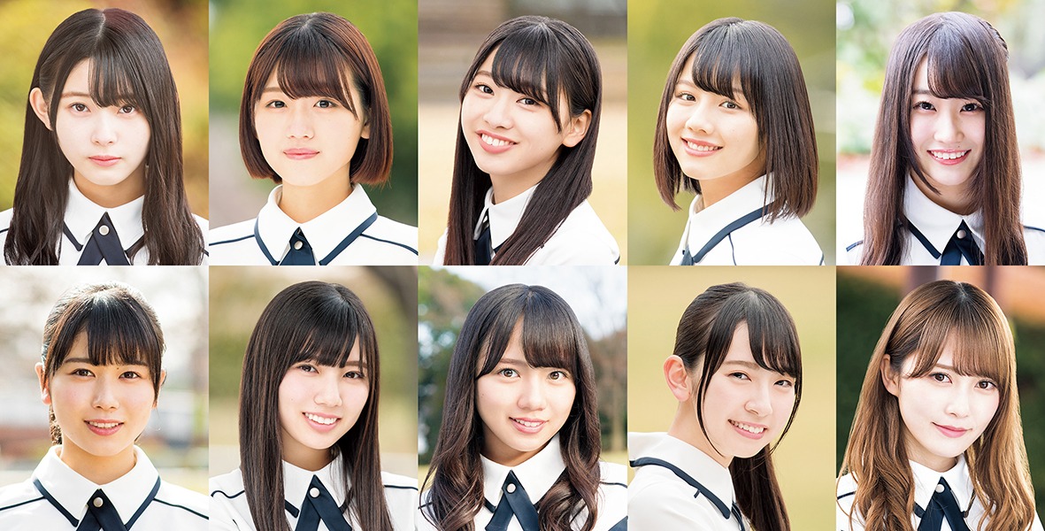 「舞台『マギアレコード 魔法少女まどか☆マギカ外伝』」に出演するけやき坂46メンバー。上段左から柿崎芽実、佐々木美玲、富田鈴花、渡邉美穂、潮紗理菜。下段左から丹生明里、河田陽菜、齊藤京子、金村美玖、加藤史帆。