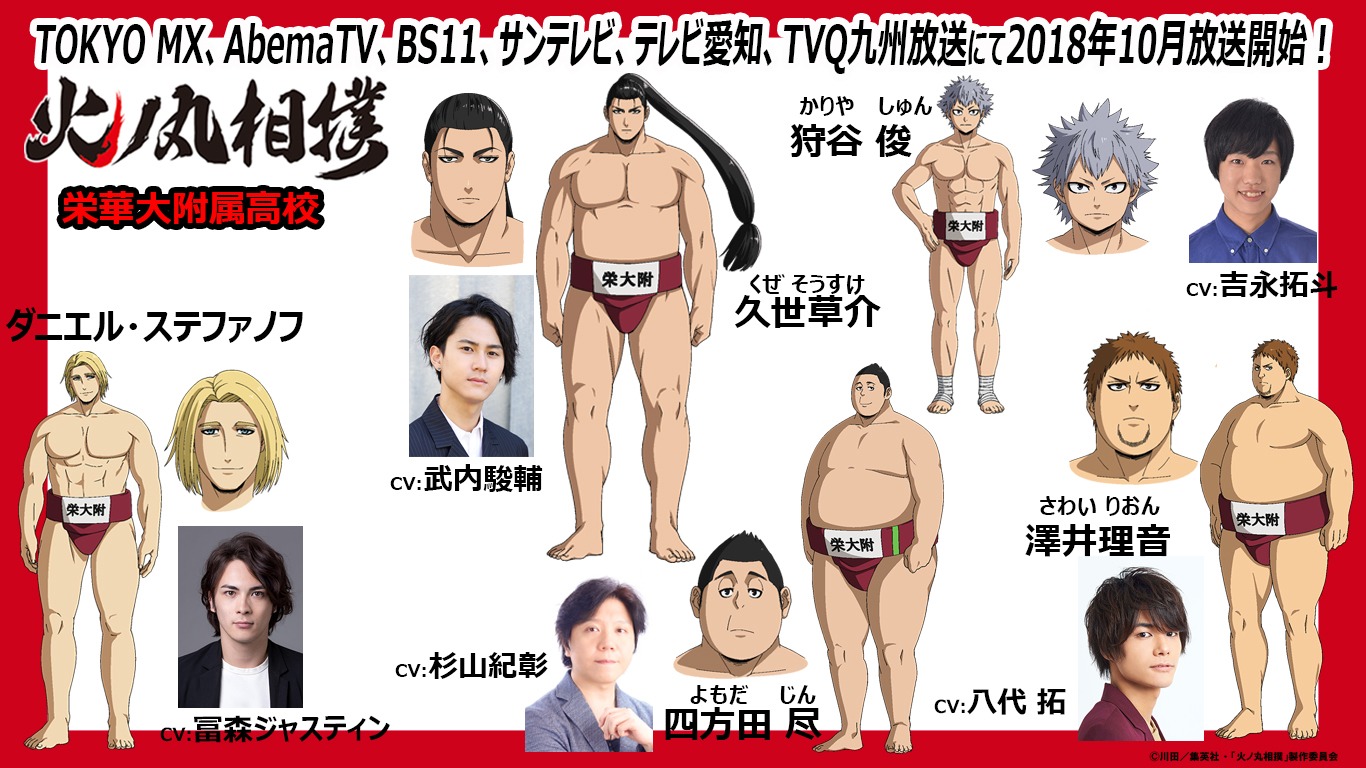 アニメ「火ノ丸相撲」栄華大附属高校キャラクターのキャスト。