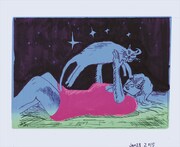 斎藤潤一郎の作品「猫を抱き上げる」。