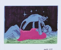 斎藤潤一郎の作品「猫を抱き上げる」。