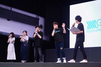 「SSSS.GRIDMANスペシャルナイト」の様子。左から新条アカネ役の上田麗奈、宝多六花役の宮本侑芽、内海将役の斉藤壮馬、グリッドマン役の緑川光、響裕太役の広瀬裕也。