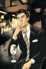 「会長 島耕作」と獺祭のコラボビジュアル。 (c)弘兼憲史／講談社