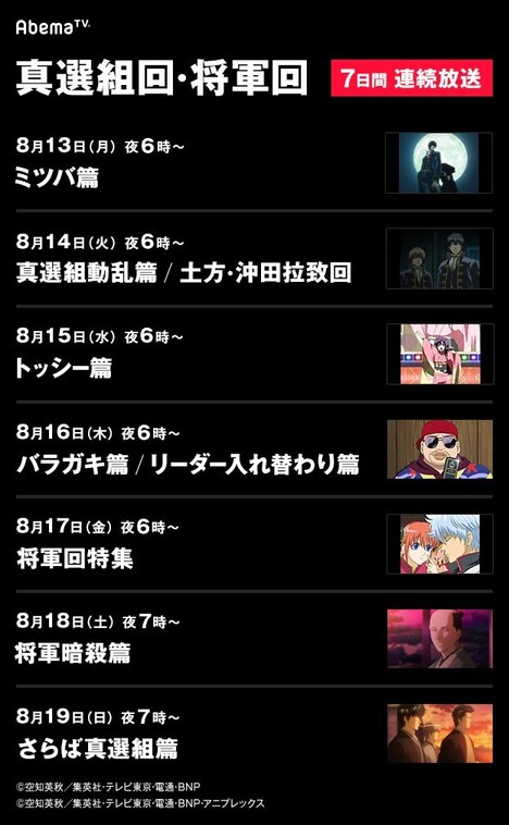 TVアニメ「銀魂」シリーズ真選組回・将軍回SPセレクションの告知画像。(c)空知英秋/集英社・テレビ東京・電通・BNP (c)空知英秋/集英社・テレビ東京・電通・BNP・アニプレックス