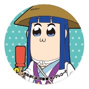 「ポプテピピックキャンバスショルダートート（缶バッジ2個付き）」の缶バッジ。
