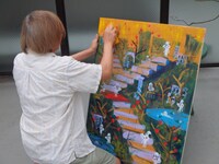 「板絵」の制作風景。