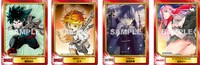 左から「僕のヒーローアカデミア」「約束のネバーランド」「この音とまれ！」「ダーリン・イン・ザ・フランキス」の「SCFカード」。(c)堀越耕平/集英社 (c)白井カイウ・出水ぽすか/集英社 (c)アミュー/集英社 (c)矢吹健太朗/集英社 (c)ダーリン・イン・ザ・フランキス製作委員会