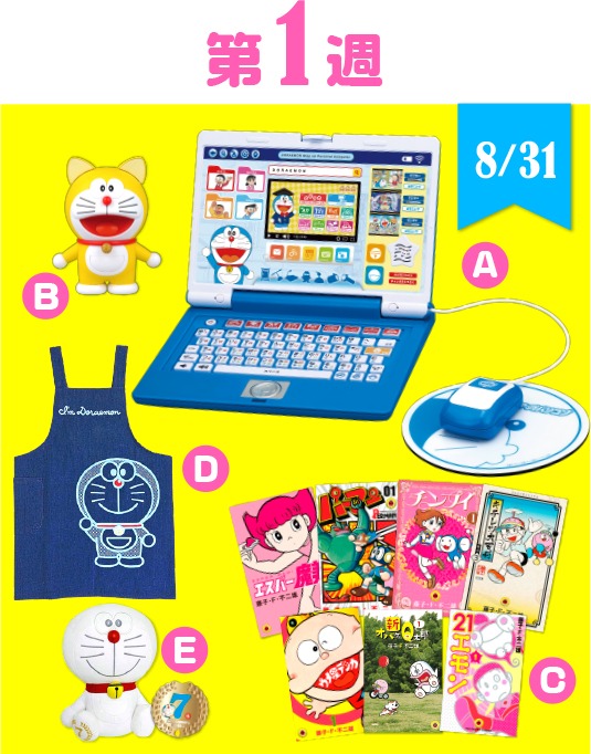 ドラえもんチャンネルのプレゼント企画でもらえる景品の一部。