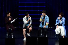 「ハライチ岩井勇気のアニニャン！」公開収録の様子。左から岩井勇気（ハライチ）、森田成一、江口拓也、代永翼。