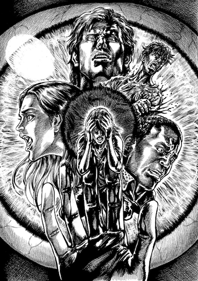 「蒼天の拳 リジェネシス」の辻秀輝が執筆した、映画「ダウンレンジ」の応援イラスト。