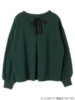 「さくらの横顔 バックリボン ビッグプルオーバー ダークグリーン」