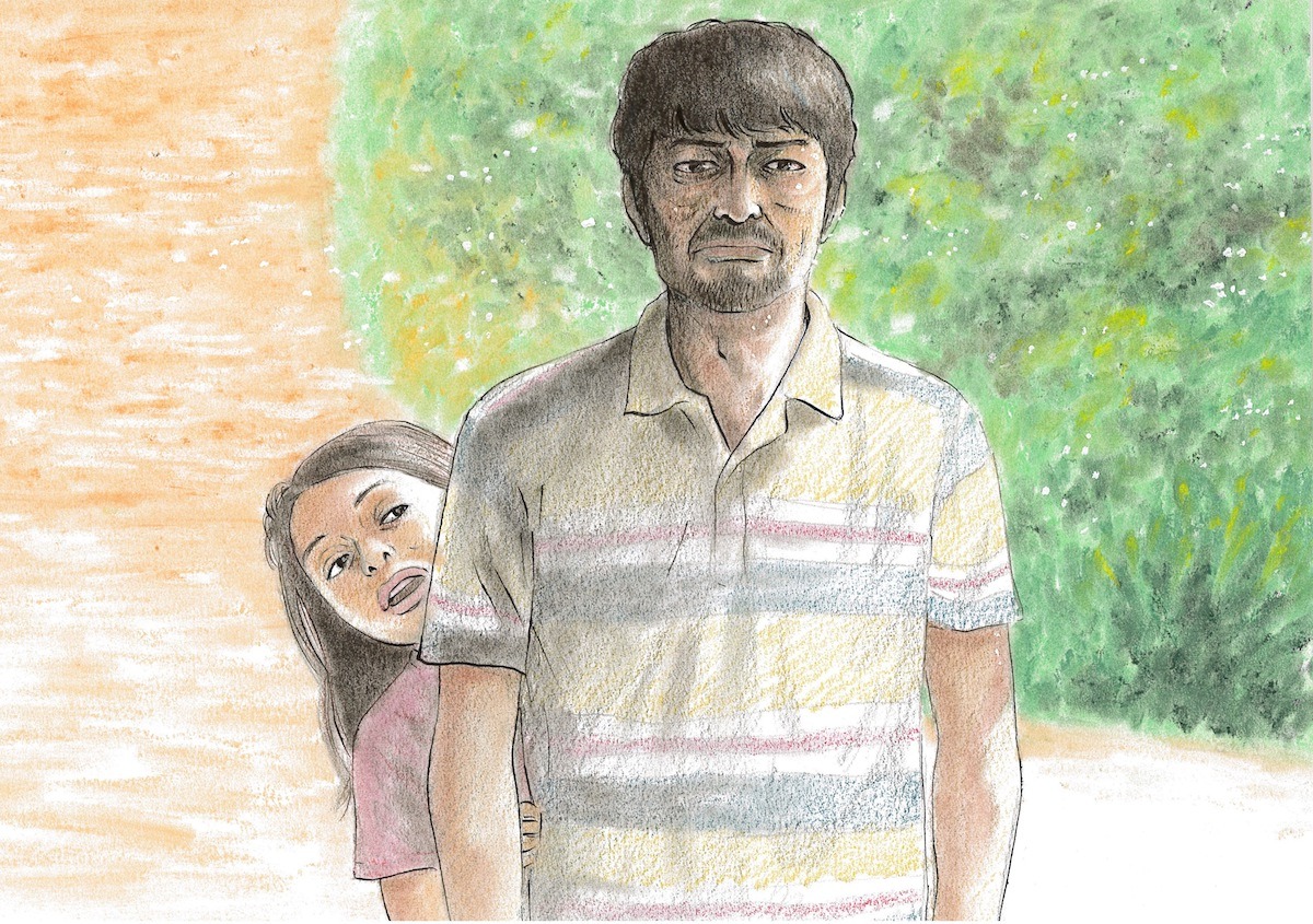 新井英樹が描き下ろした映画「愛しのアイリーン」の一場面。