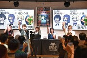 TVアニメ「ハイスコアガール」トークショーの様子。左からプロデューサーの鶴岡信哉、天崎滉平、鈴代紗弓、広瀬ゆうき、安元洋貴。