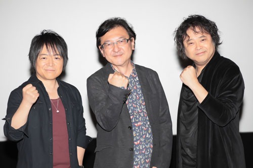 左から佐々木望、阿部記之監督、檜山修之。