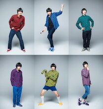 上段左から 高崎翔太扮するおそ松、柏木佑介扮するカラ松、植田圭輔扮するチョロ松、下段左から北村諒扮する一松、小澤廉扮する十四松、赤澤遼太郎扮するトド松。