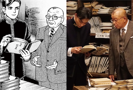 左から「アルキメデスの大戦」原作の1シーンと、映画の同じシーン。