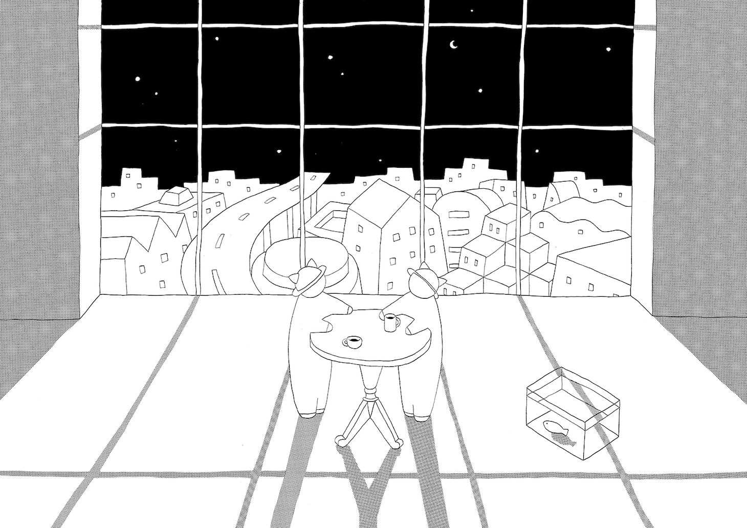 「二人の男は旅を終えると、岩絵の中に入っていった」より。