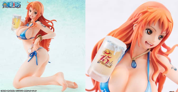 One Piece ジョッキ手に笑顔浮かべる 紐ビキニ着たナミのフィギュア コミックナタリー