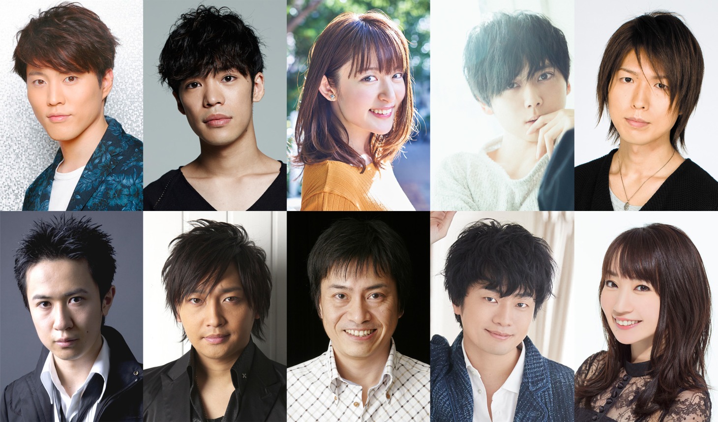 上段左から入野自由、小野賢章、小松未可子、梶裕貴、神谷浩史、下段左から杉田智和、中村悠一、平田広明、福山潤、水樹奈々