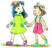 「かっぱのねね子」に登場する、かっぱの少女・ねね子(左)と、友達のいずみちゃん(右)。