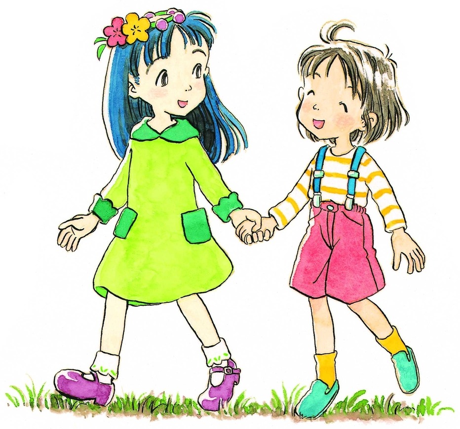 「かっぱのねね子」に登場する、かっぱの少女・ねね子（左）と、友達のいずみちゃん（右）。