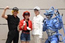 囲み取材の様子。左からキラーT細胞役の君沢ユウキ、赤血球役の七木奏音、白血球（好中球）役の和田雅成、肺炎球菌役の馬場良馬。