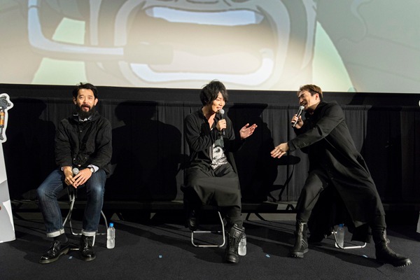 「メガロボクス」の劇場上映イベント「ベストバウト上映」より。左から森山洋監督、細谷佳正、安元洋貴。