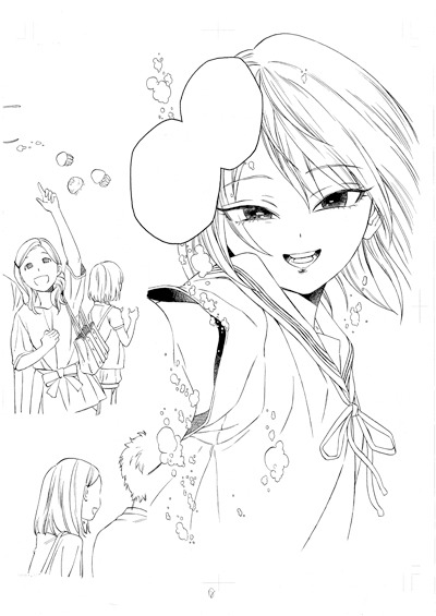 「花待ついばら めぐる春」の直筆線画。