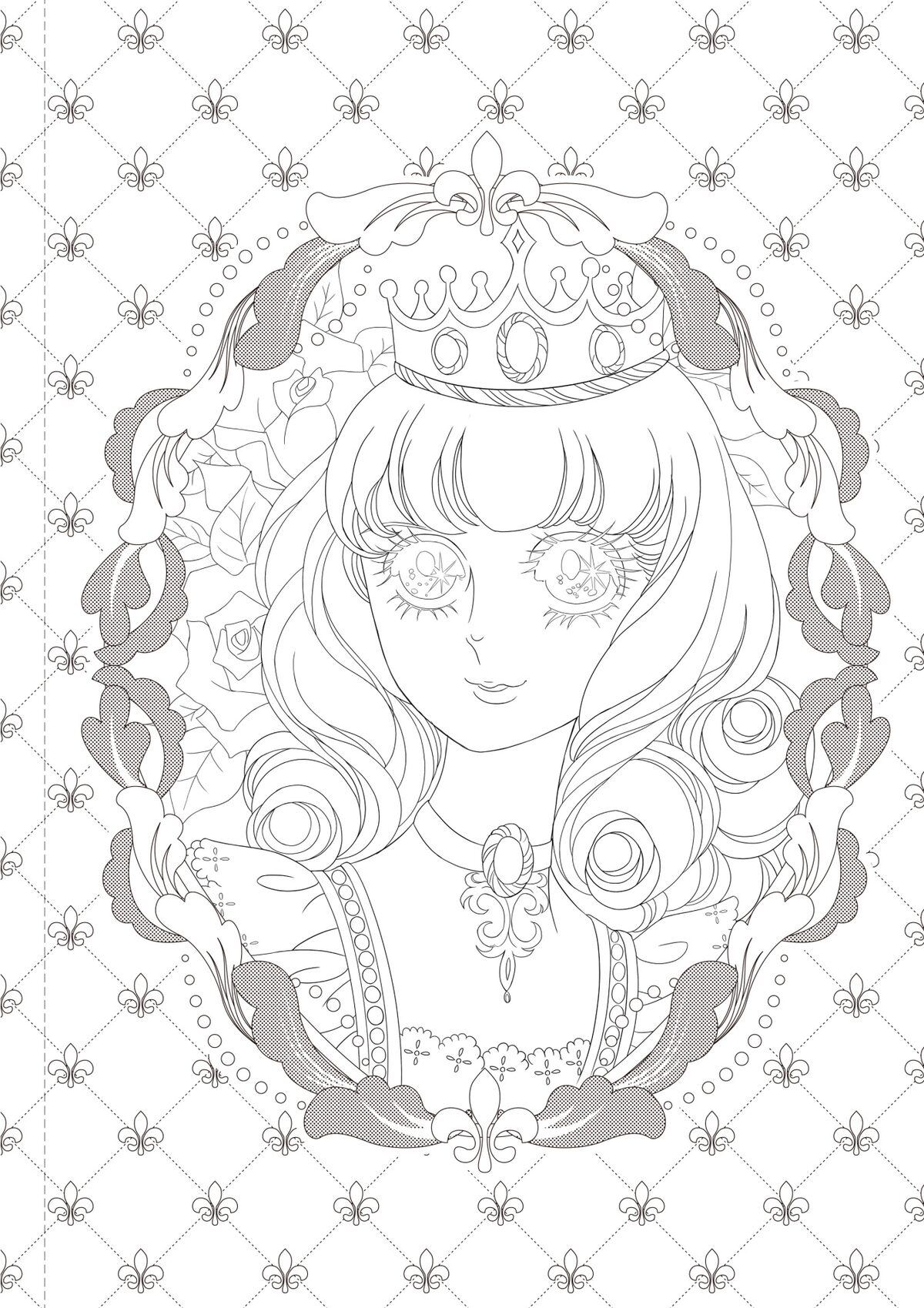 大人のぬりえ ベルサイユのばら なぞり描き編」に収録されている線画 