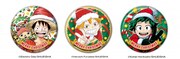 「ONE PIECE」「ハイキュー!!」「僕のヒーローアカデミア」のクリスマス仕様特製缶バッジ。
