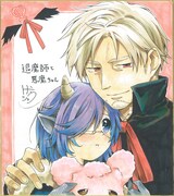 直筆イラスト色紙のサンプル。