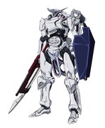 ソレイユ王国の主力テウルギア“ガルド”。ガンランスとシールドを携えている。機動性が高く、先頭に立って戦場を駆け巡る。