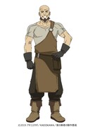 エルハルト（CV：安元洋貴）。メルロマルクで武器屋を営む体格の良い親父。オーダーメイドで蛮族の鎧を作るなど、武器屋としての腕も一流で、尚文たちは信頼を置いている。