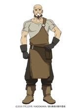 エルハルト（CV：安元洋貴）。メルロマルクで武器屋を営む体格の良い親父。オーダーメイドで蛮族の鎧を作るなど、武器屋としての腕も一流で、尚文たちは信頼を置いている。