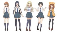 TVアニメ「八月のシンデレラナイン」のキャラクターデザイン画。左から有原翼、東雲龍、野崎夕姫、河北智恵、宇喜多茜。