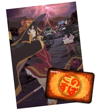 「この素晴らしい世界に祝福を！紅伝説」の劇場前売券とA3クリアポスター。