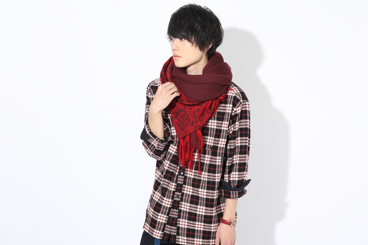 真田幸村モデルのストールの使用イメージ。