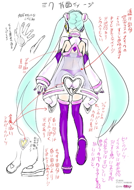 矢吹健太朗による初音ミクのラフ画。