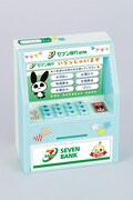 「ちゃお×セブン銀行コラボきせかえシール」を使用した「タッチ認証！ATM型貯金箱」。