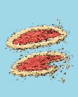 2010年5月22日にビットコインを使って世界で初めて購入された商品「二枚のピザ」を描いた静物画「二枚のピザ（ミント）」。