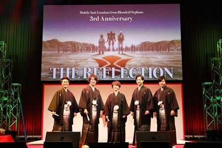 「機動戦士ガンダム 鉄血のオルフェンズ 3rd Anniversary“ THE REFLECTION”」に登壇した（左から）内匠靖明、細谷佳正、河西健吾、梅原裕一郎、村田太志。
