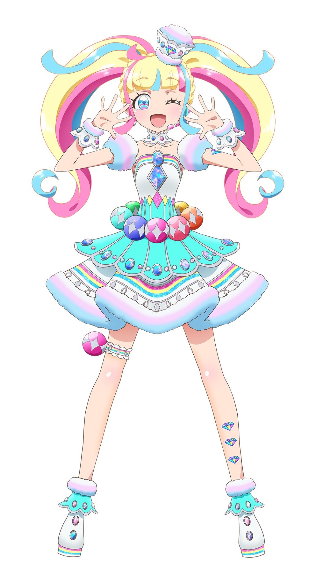 だいあ。「ジュエルオーディション」の司会者で、正体は謎の女の子。CGで作られたバーチャルアイドルという噂も。