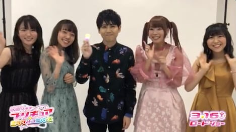 「映画プリキュアミラクルユニバース」動画コメントより。左から小松未可子、小原好美、梶裕貴、成瀬瑛美、安野希世乃。
